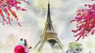 Bild vom Eifelturm in Paris mit verliebtem Paar